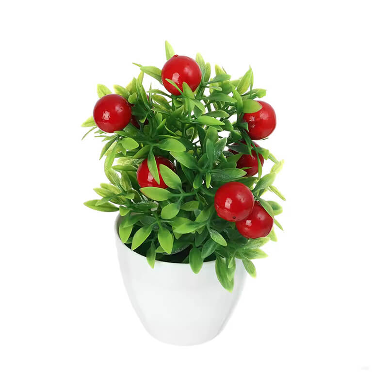 Multicolor Artificial Fruits Bonsai Pomegranate Chili Orange Berries Peach Fruit Tree potted Green Leaves Photo Props